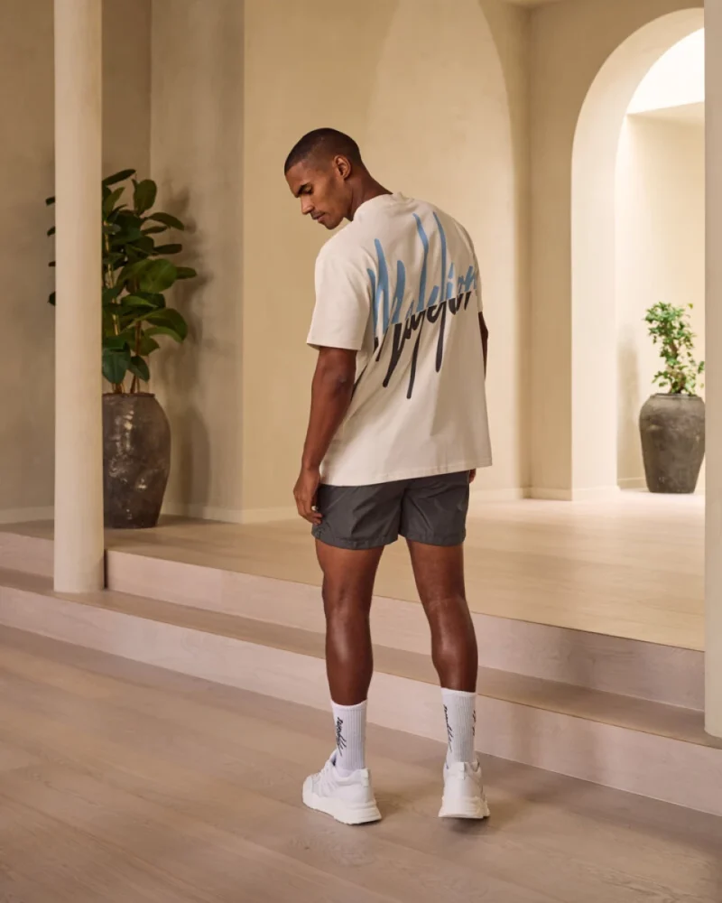 malelions oversized split t shirt off white light blue