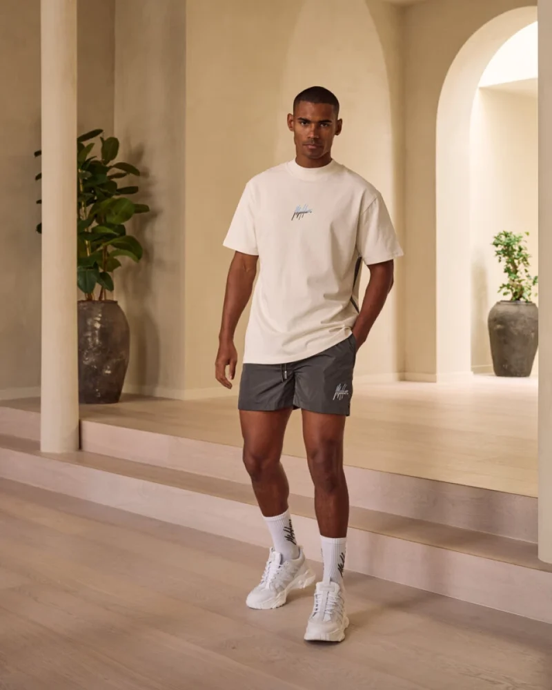 malelions oversized split t shirt off white light blue