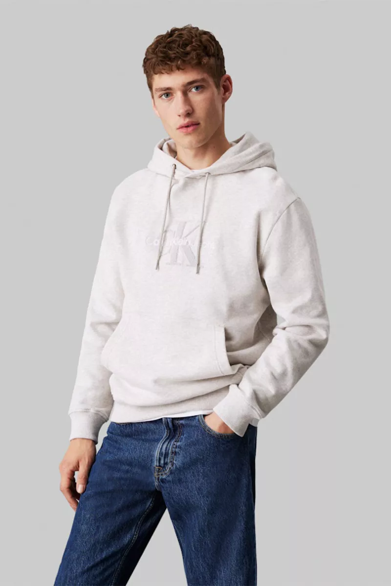 Calvin Klein Jeans Chenille Monologo Hoodie 4 Calvin Klein Jeans j30j326637 p6g ivory grey heather