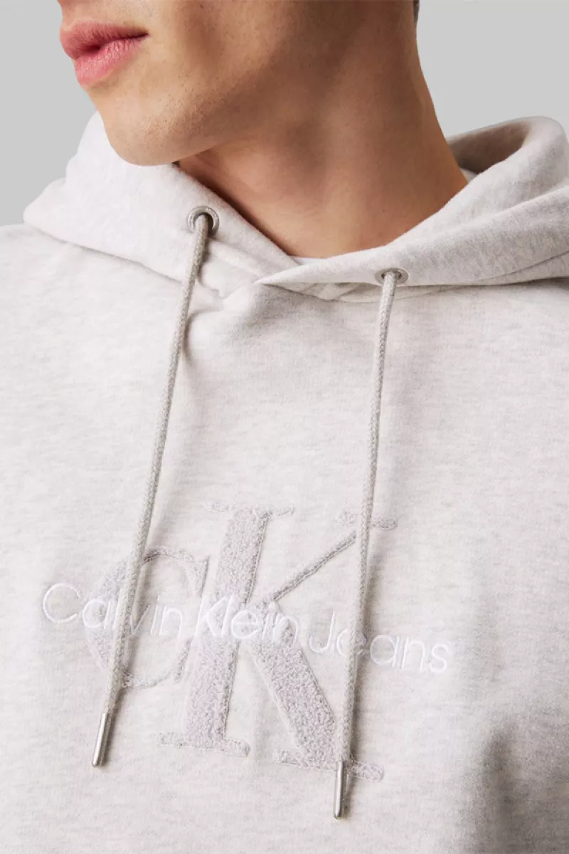 Calvin Klein Jeans Chenille Monologo Hoodie 5 Calvin Klein Jeans j30j326637 p6g ivory grey heather