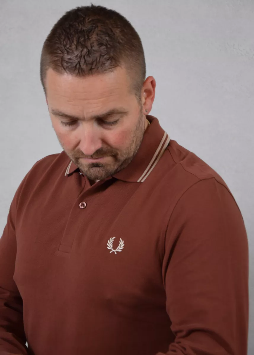 Fred Perry LS Twin Tipped Shirt 4 Fred Perry m3636 w52 whisky brown/porrdige marl