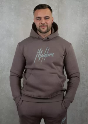 Malelions striped signature hoodie stone brown