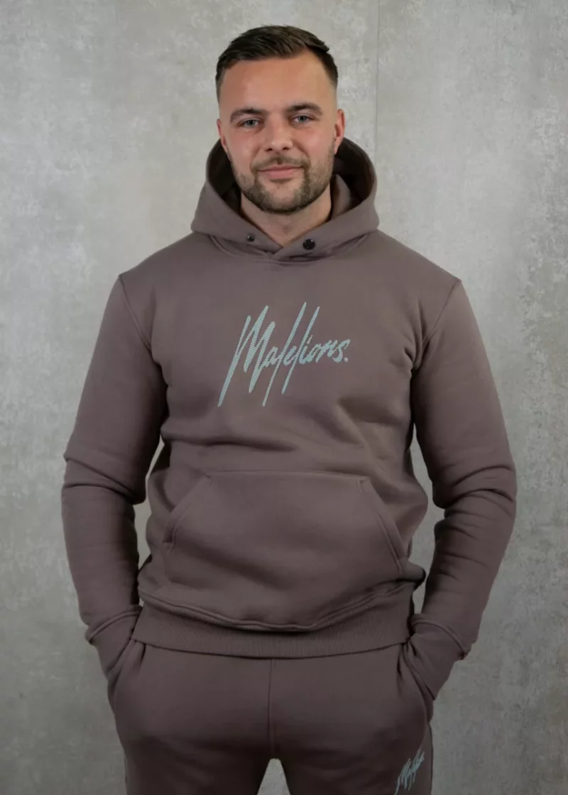 Malelions striped signature hoodie stone brown