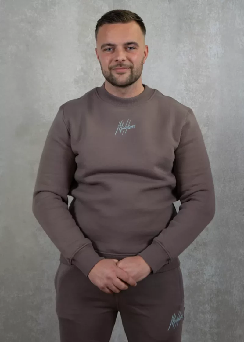 Malelions striped signature sweater stone brown