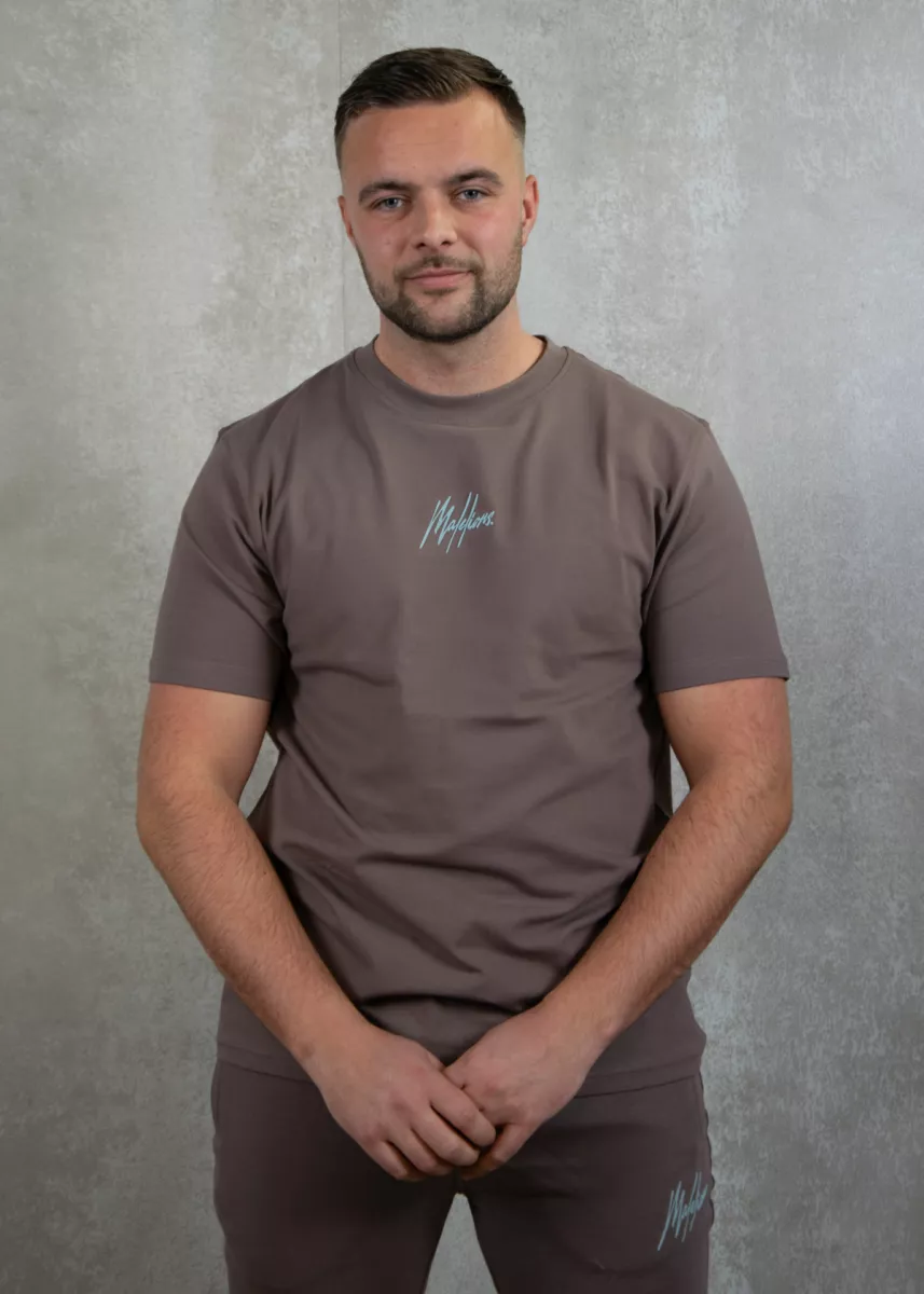 Malelions striped signature t-shirt stone brown