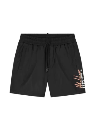 Malelions split swim shorts black/coral