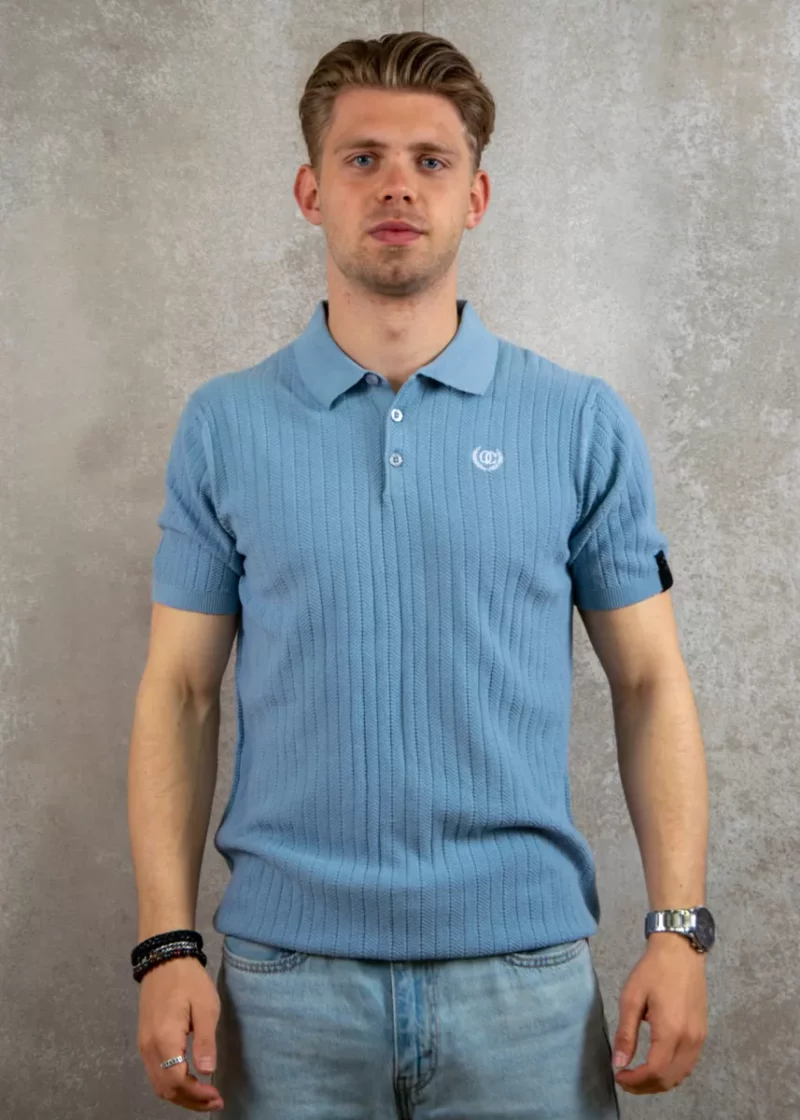 Quotrell cairo knitted polo muted blue/white