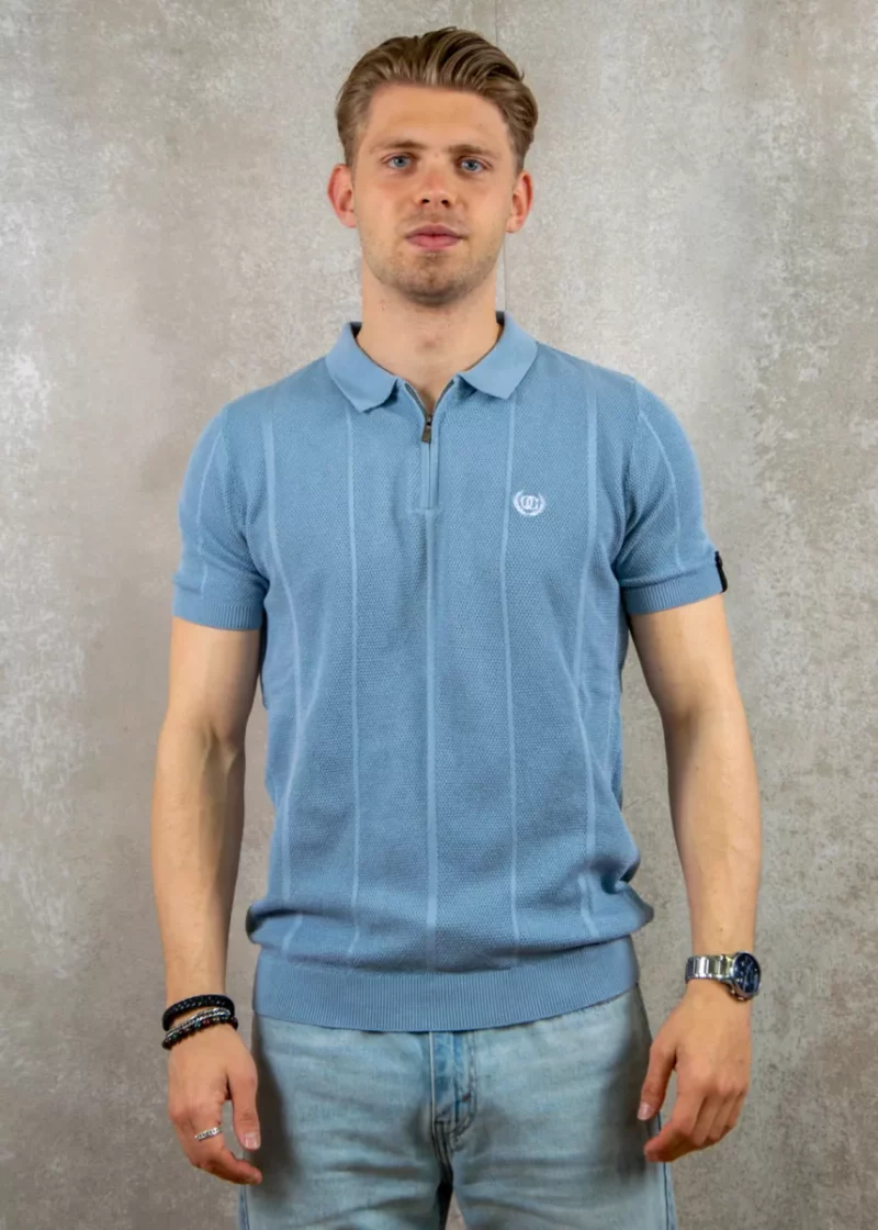 Quotrell cruz knitted polo muted blue/white