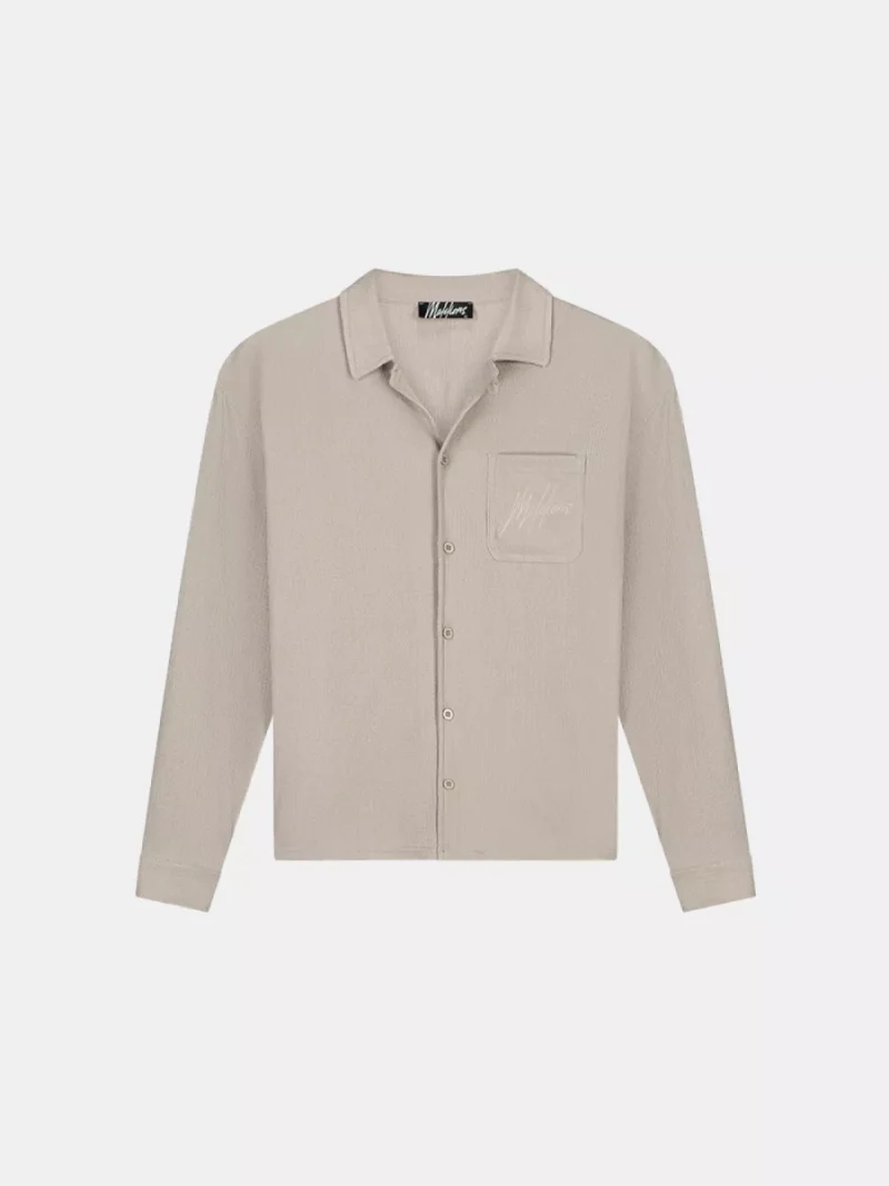Malelions seersucker longsleeve shirt taupe