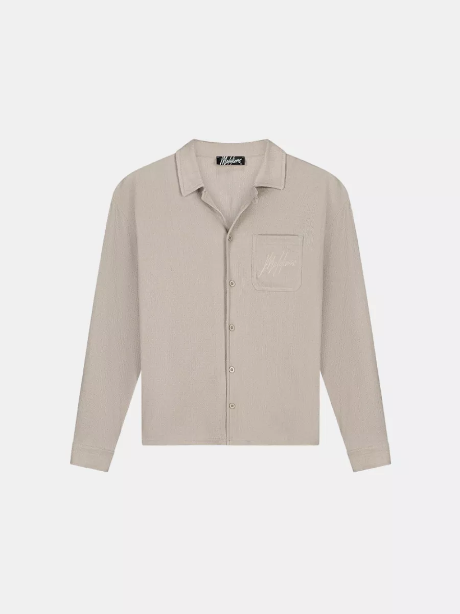 Malelions seersucker longsleeve shirt taupe