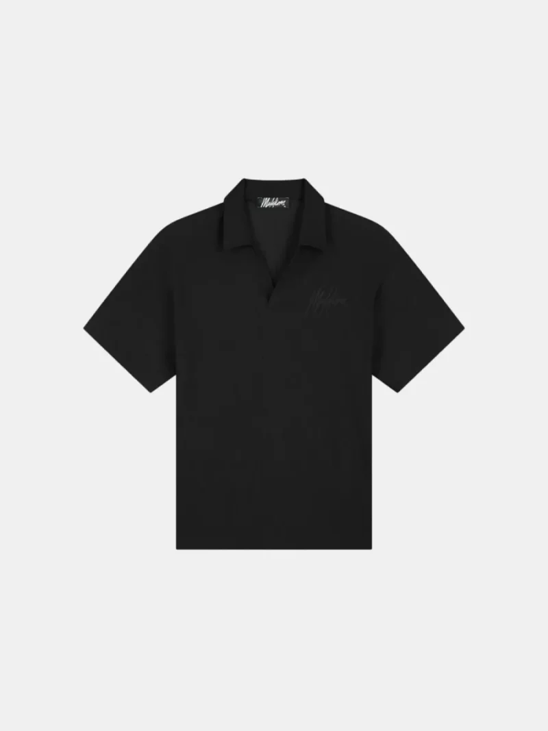 Malelions seersucker buttonless polo black