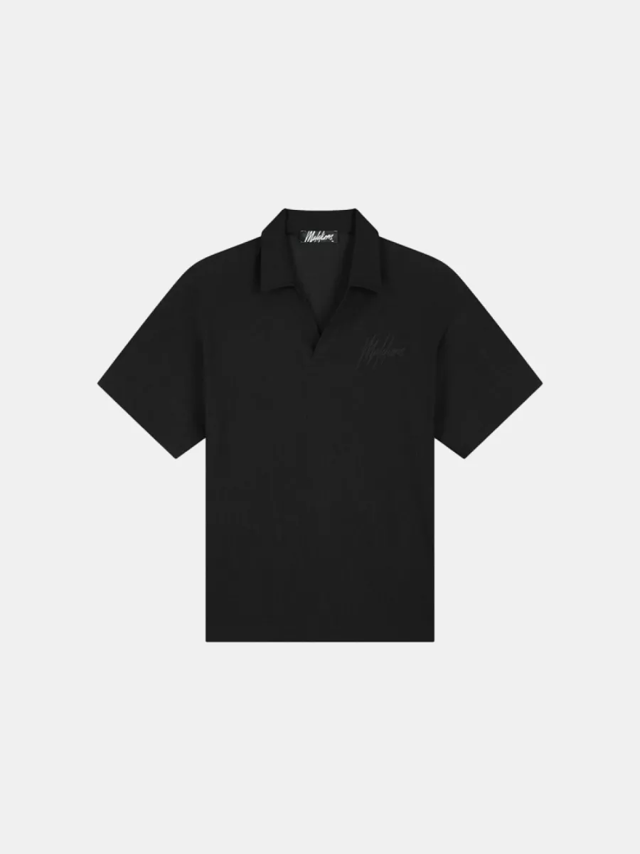 Malelions seersucker buttonless polo black
