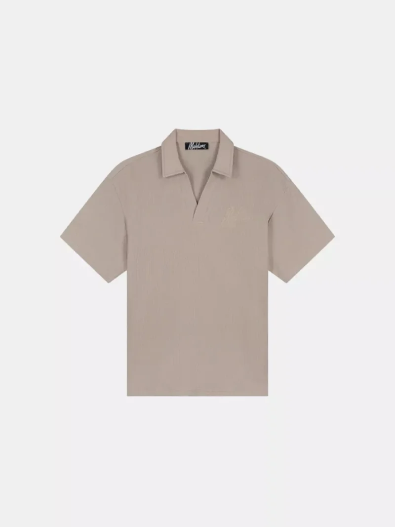 Malelions seersucker buttonless polo taupe