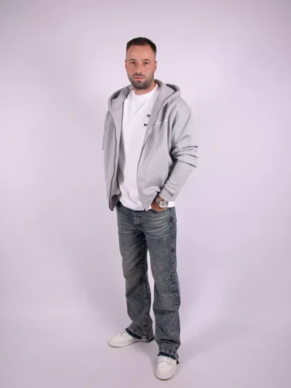 Jorcustom handscript zipped hoodie greymelange