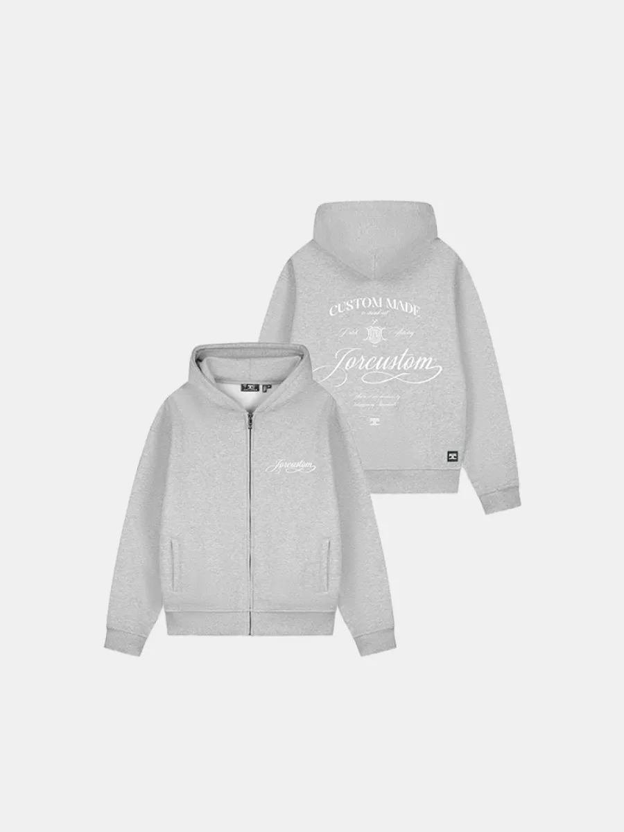 Jorcustom handscript zipped hoodie greymelange