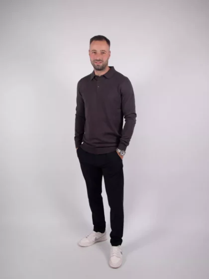 Malelions knitted long sleeve polo 696 mulch brown