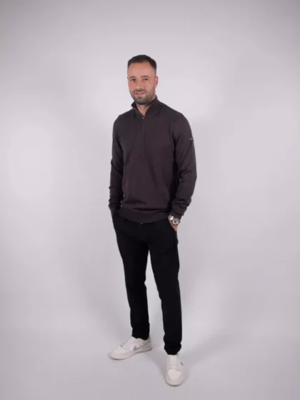 Malelions knitted quarter zip 696 mulch brown