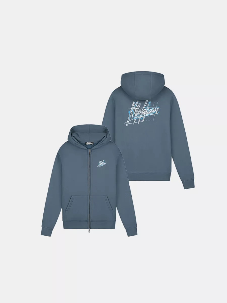 Malelions splash zip hoodie slate/bright blue