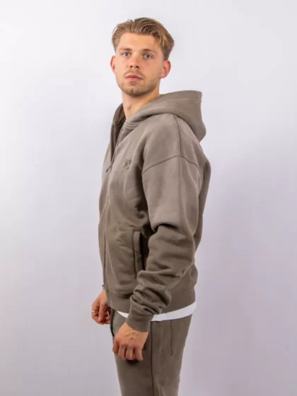 Jorcustom ribbon zipped hoodie vintage green