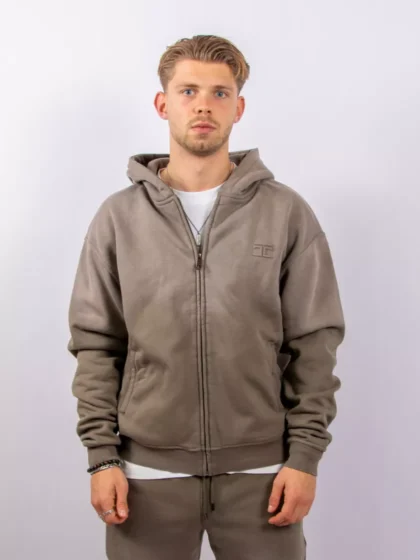 Jorcustom ribbon zipped hoodie vintage green