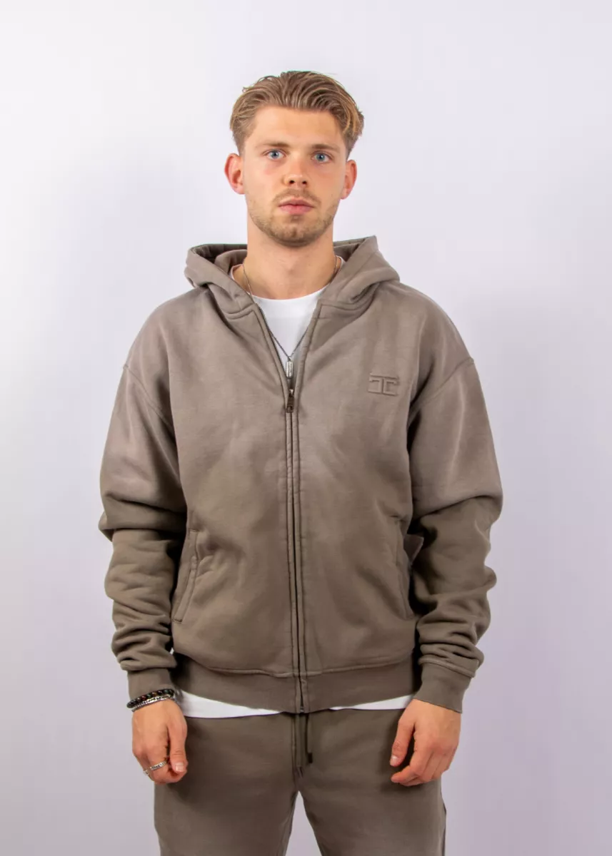 Jorcustom ribbon zipped hoodie vintage green