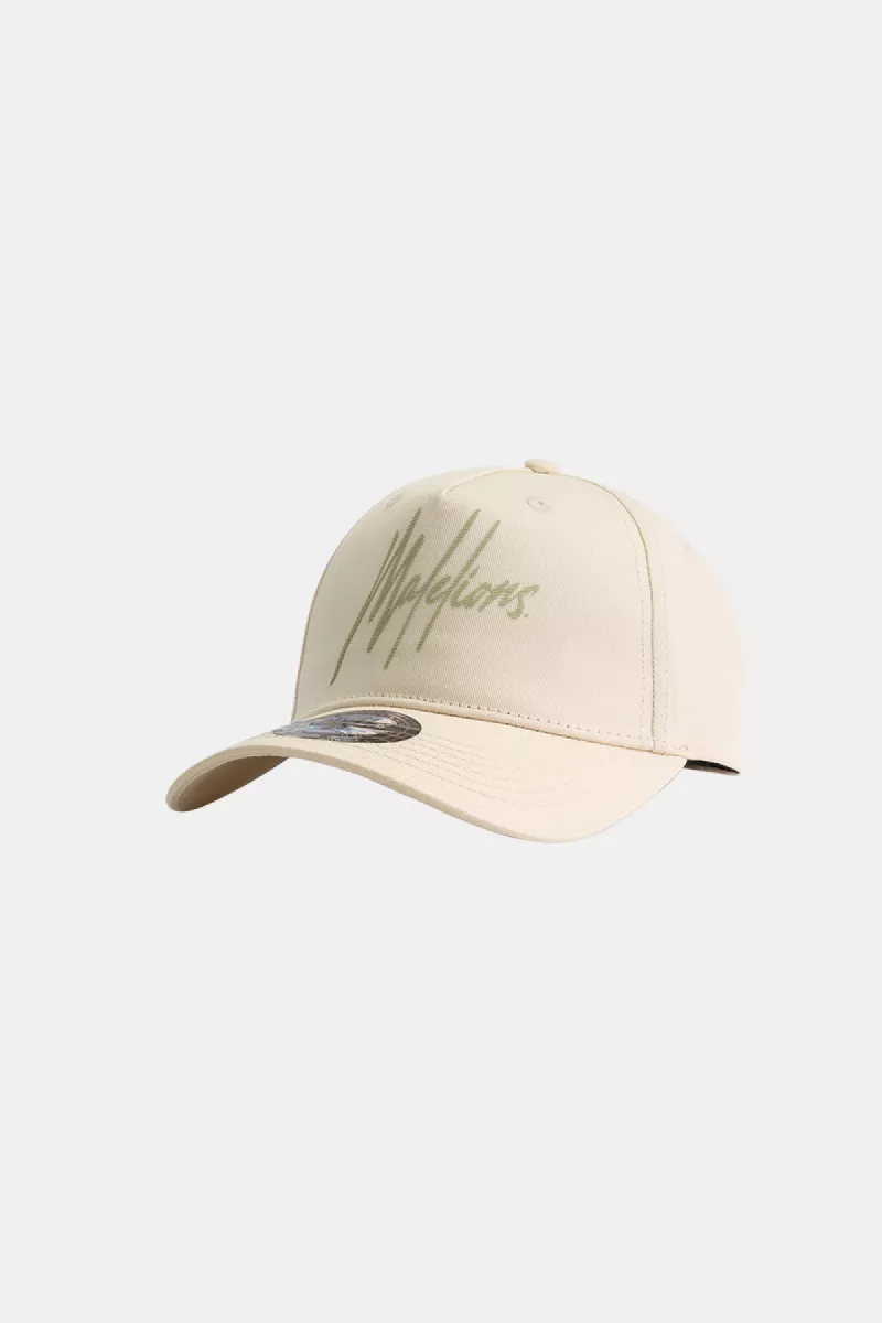 Malelions striped signature logo cap beige