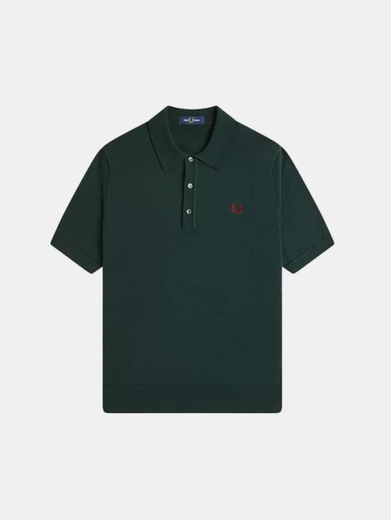 新品 FRED PERRY｜25AW ロングスリーブポロ（Green・L) Fred Perry Cotton Knitted Shirt Groen (30a )