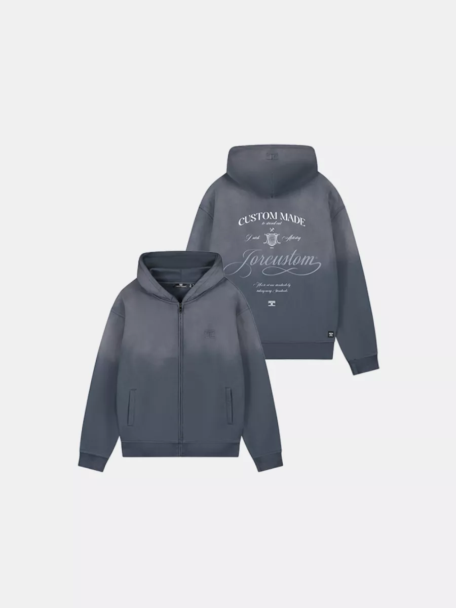 Jorcustom handscript zipped hoodie ombreblue