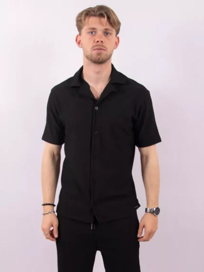 Malelions ribbed camp collar shirt black