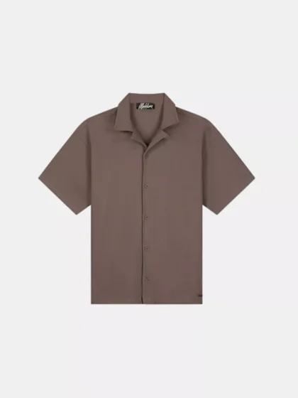 Malelions ribbed camp collar shirt brown