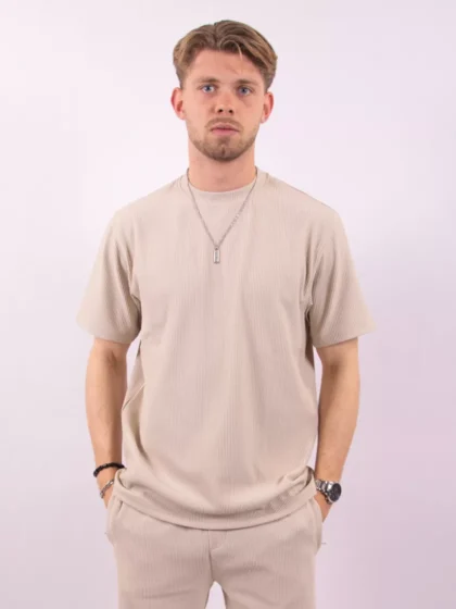 Malelions ribbed t-shirt light taupe