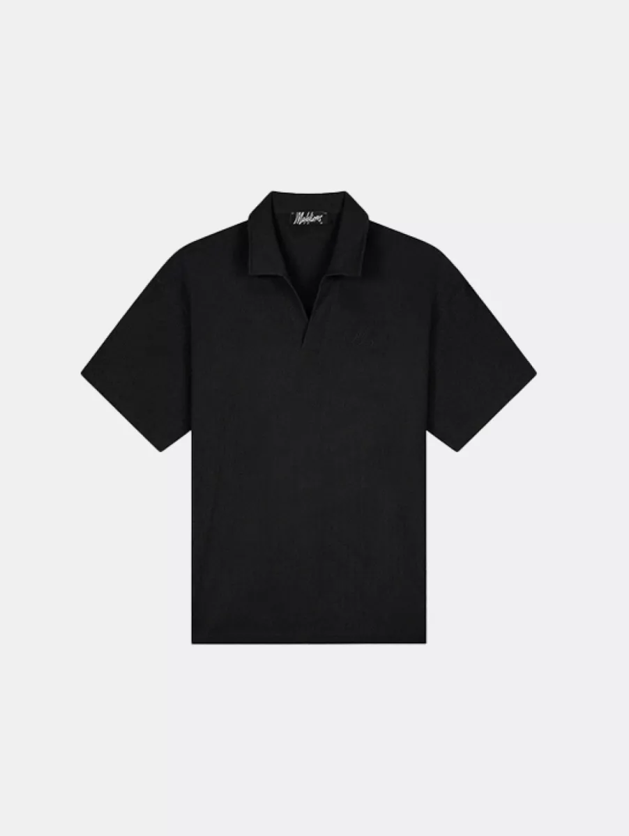 Malelions Emblem Seersucker Buttonless Polo 1 Malelions emblem seersucker buttonless p black