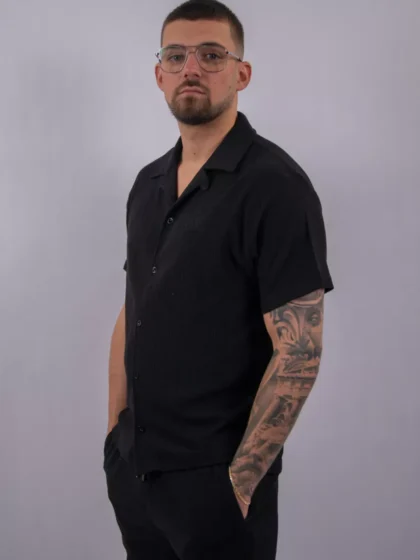 Malelions emblem seersucker shirt black