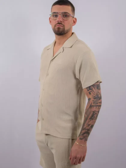 Malelions emblem seersucker shirt light taupe