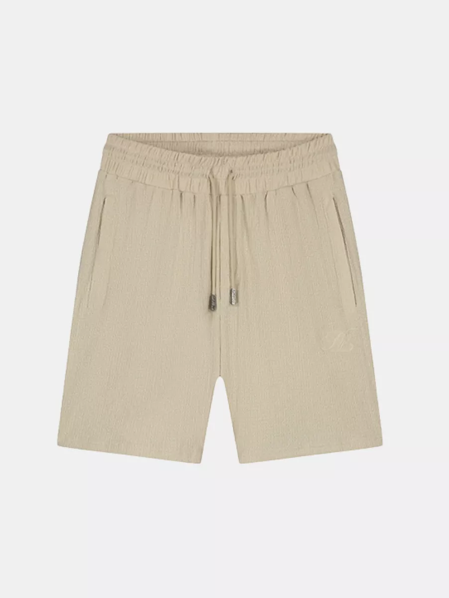 Malelions Emblem Seersucker Shorts 1 Malelions emblem seersucker shorts light taupe