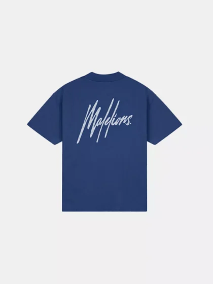 Malelions oversized striped signature t- cobalt
