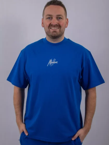 Malelions oversized striped signature t- cobalt