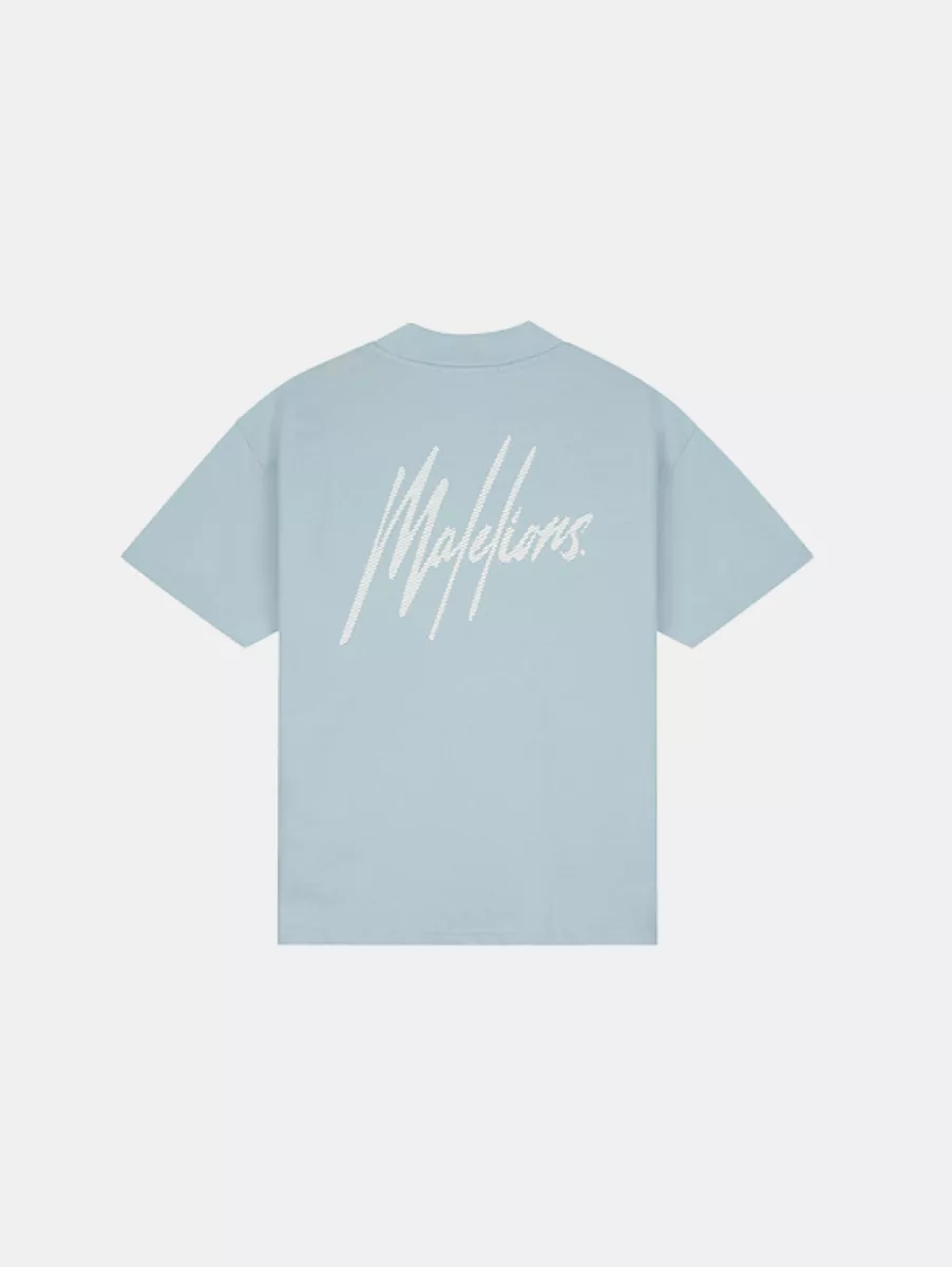 Malelions Oversized Striped Signature T-Shirt 2 Malelions oversized striped signature t- ice blue