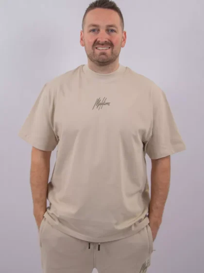 Malelions oversized striped signature t- light taupe
