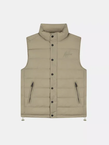 Malelions placket padded vest sage brown