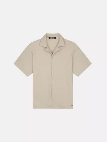Malelions ribbed camp collar shirt light taupe