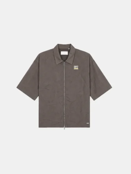 Croyez crinkle patch shirt washed brown