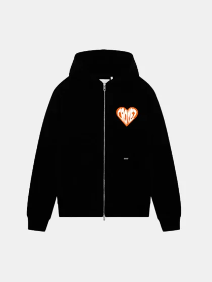 Croyez puffed heart zip hoodie black/orange