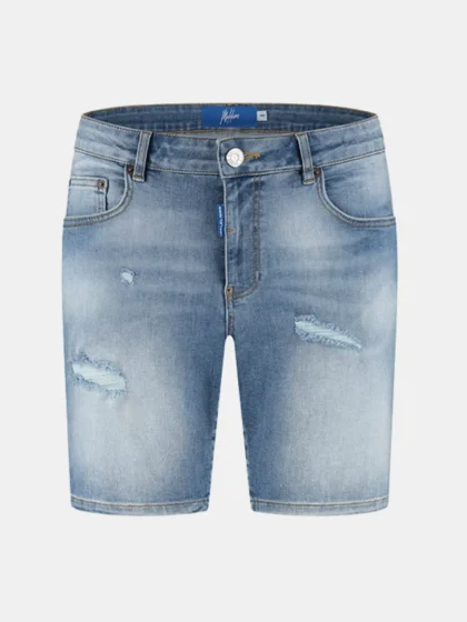 Malelions washed denim short light blue