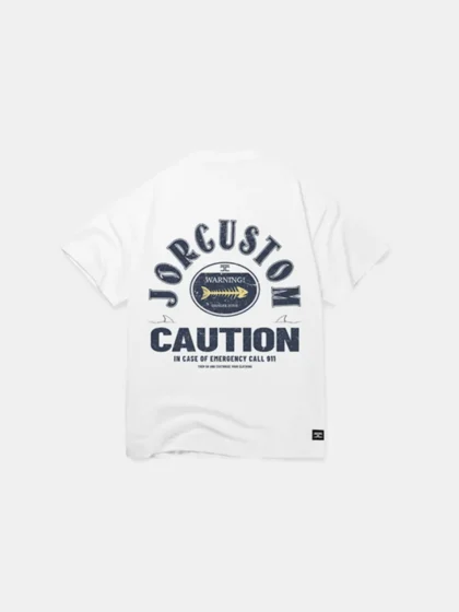 Jorcustom caution loose fit t-shirt white