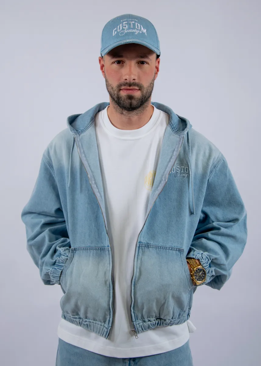 Jorcustom CustomSociety Denim Hooded Jacket 3 Jorcustom customsociety denim hooded lightblue