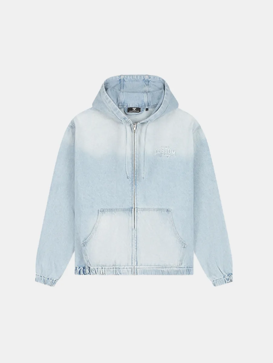 Jorcustom CustomSociety Denim Hooded Jacket 1 Jorcustom customsociety denim hooded lightblue