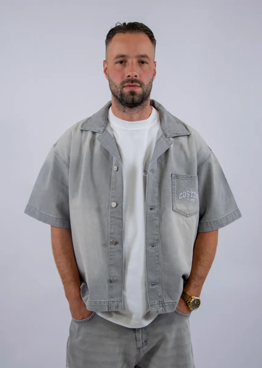 Jorcustom CustomSociety Denim Short Sleeve Jacket 3 Jorcustom customsociety denim short slee lightgrey