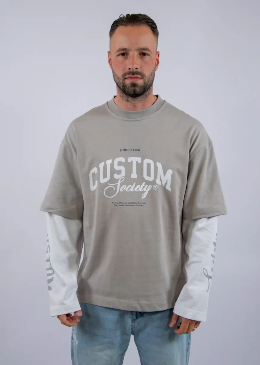 Jorcustom Customsociety Double Layered Longslee T-Shirt 3 Jorcustom customsociety double layered l lightgrey-white