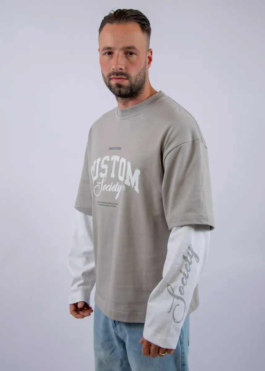 Jorcustom Customsociety Double Layered Longslee T-Shirt 4 Jorcustom customsociety double layered l lightgrey-white